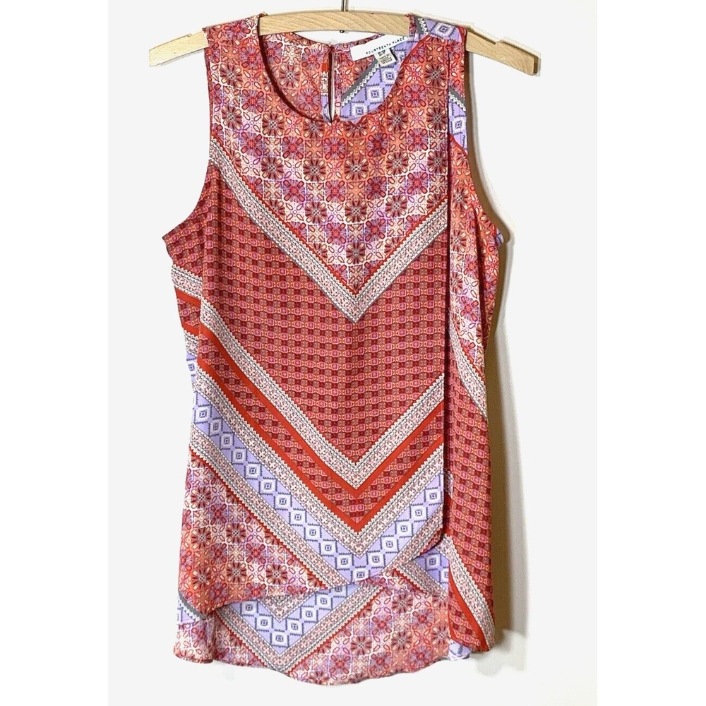 Fourteenth Place Top Womens‎ Small Red Sleeveless Tunic Boho Bandanna Print